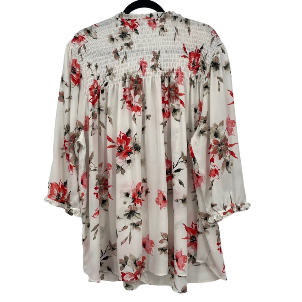 Rose + Olive Plus Size 3X Smocked Floral Top Bishop Puff Sleeve Flowy Blouse - Picture 2 of 5